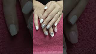 white nails with stamping nail art and siver glitter #nails #viral #nailart #simplenails #nailgelart