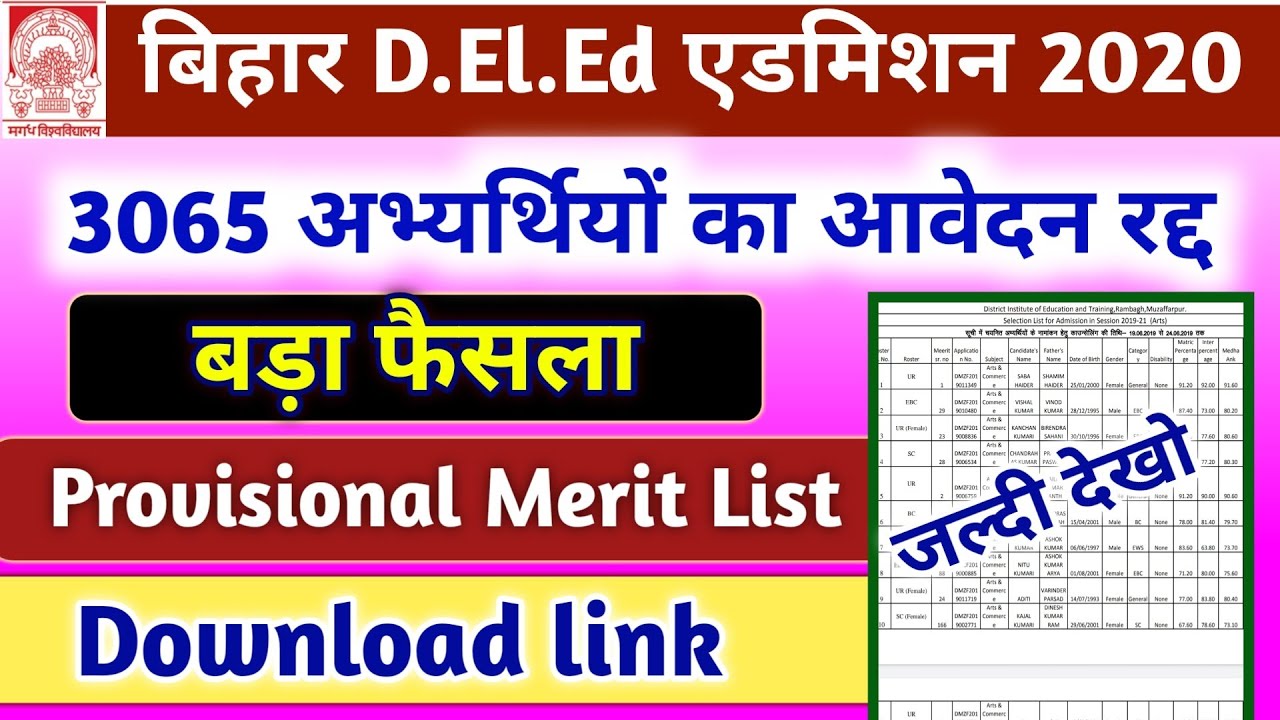 Bihar DElEd Merit list 2020-22 Download | Bihar DElEd Merit list 2020 | Bihar DElEd merit cut off