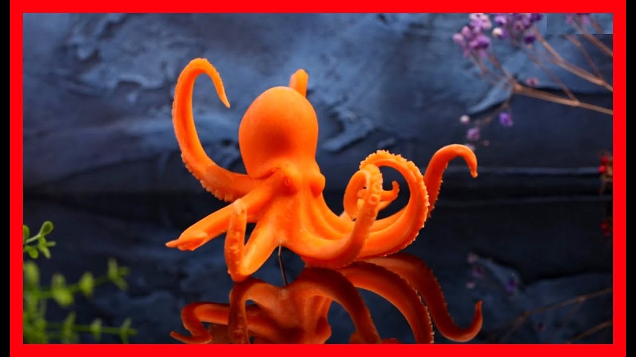 Art carvings of fruits and vegetables. sculpture octopus.