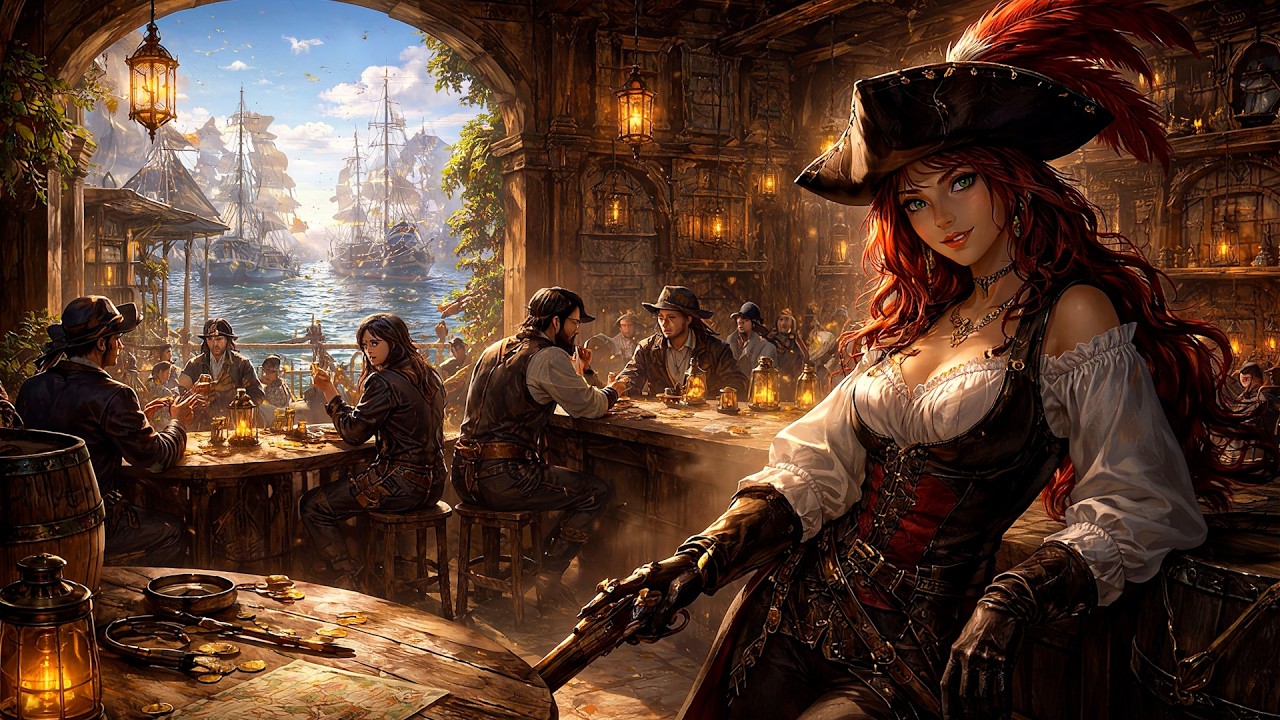 Azure Mist Harbor ⚓ Pirate Tavern Ambience | Cinematic Fantasy BGM