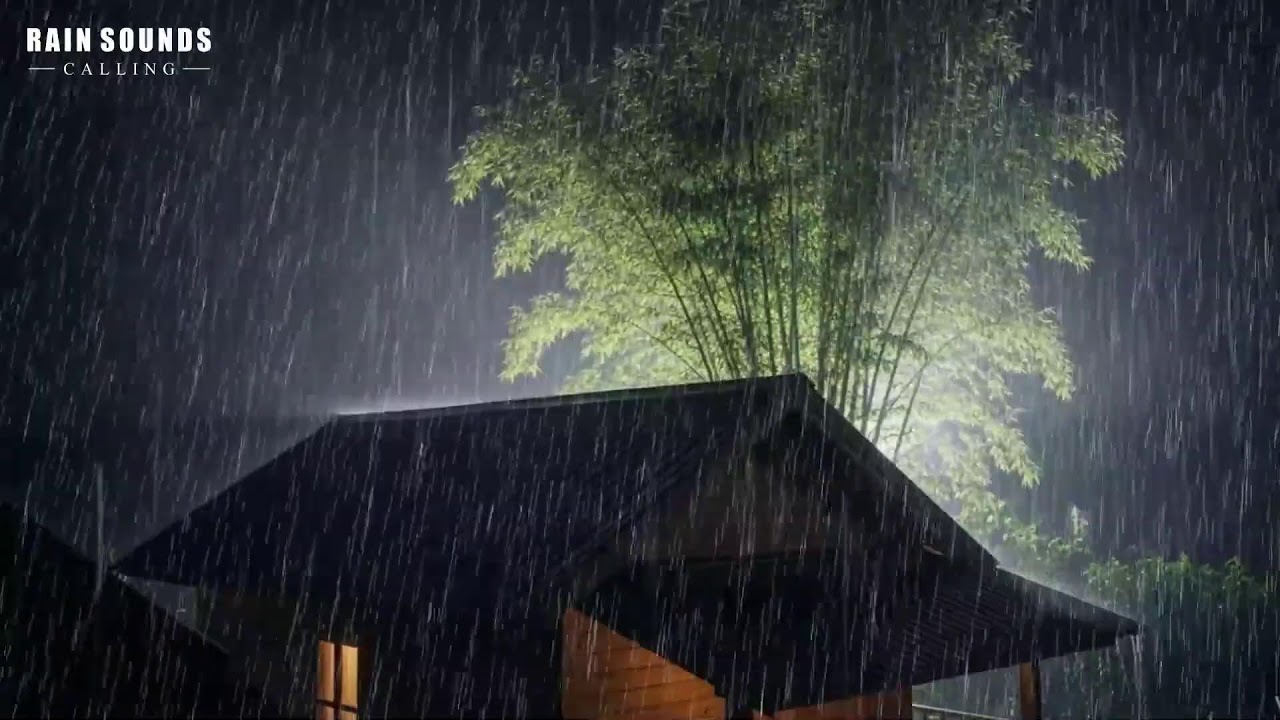 Peaceful Cabin Night Ambience with Heavy Rain Sound and Thunder for Deep Rest