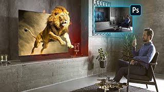 4k Lion On Tv Photo Manipulation | Photoshop#photoshop #photoshoptutorial