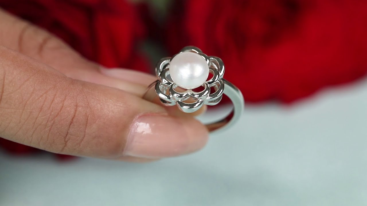 REAL PEARL FLOWER RING IN 925 SILVER
