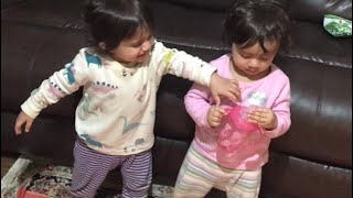 Cute twins baby fighting over bottle!Baby fighting video!Naughty twin babies video! by Diya’s and Riya’s World 43,292 views 2 years ago 1 minute, 19 seconds