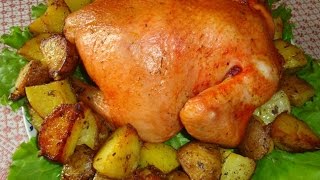 Как приготовить курицу в духовке целиком с картошкой