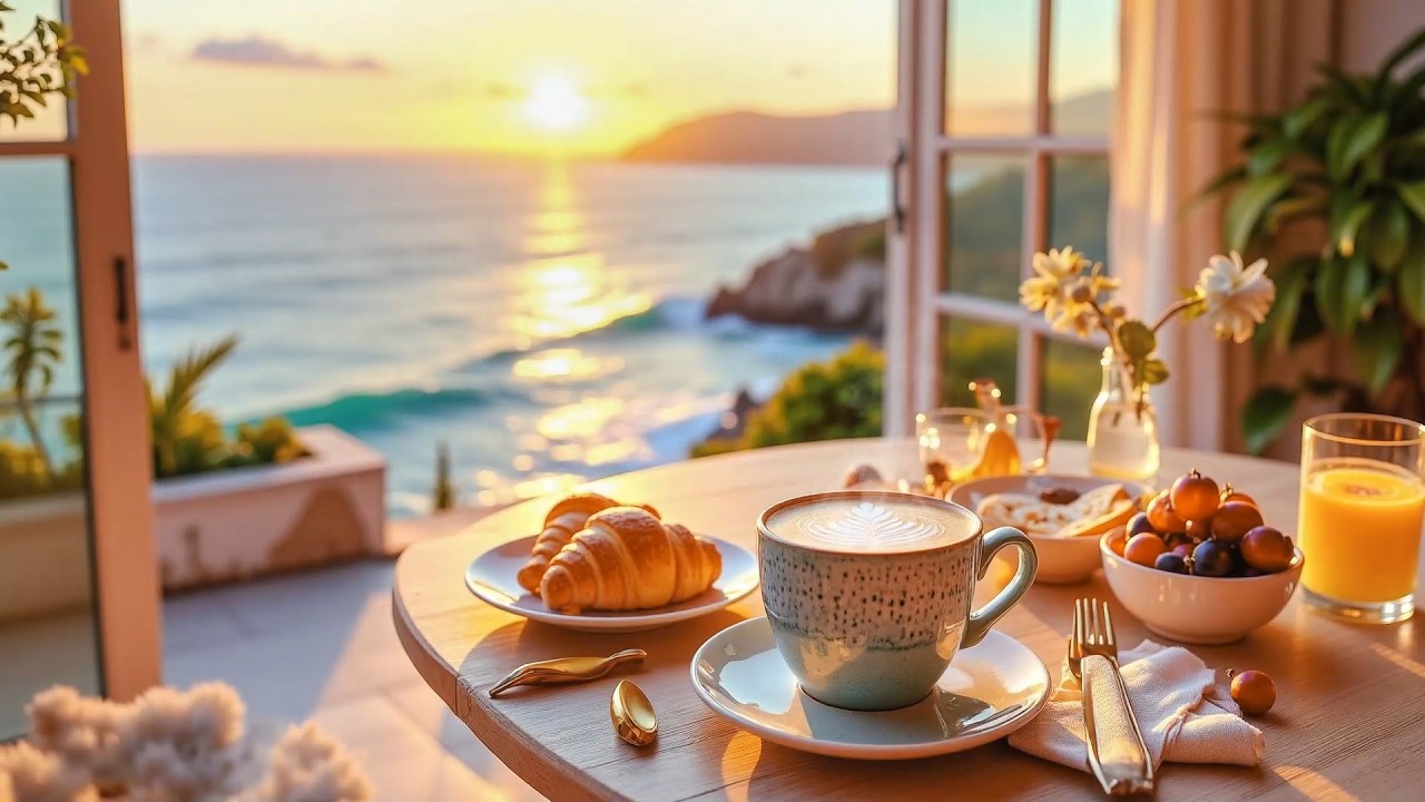 Cozy Morning by the Sea ☕ Smooth Jazz Music with Coffee & Golden ...