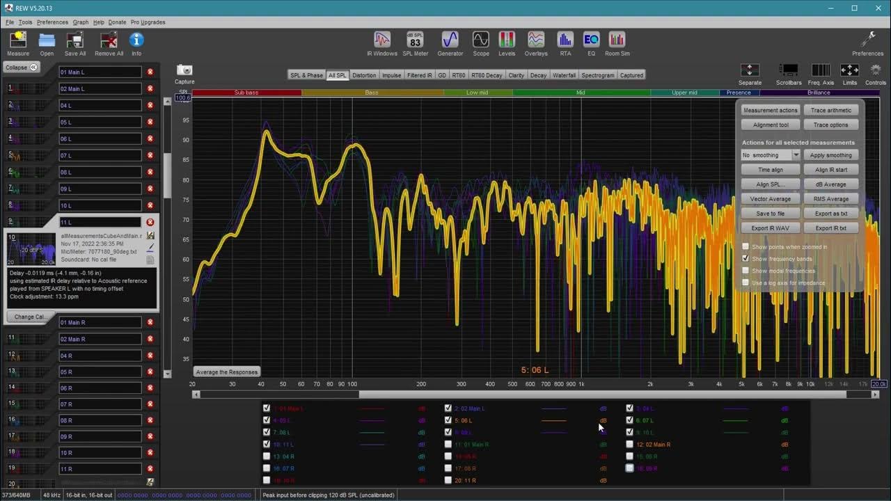 Frequency response correction in rew using averages from multiple point