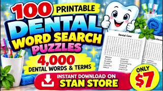 100 Dental Word Search Puzzles for Adults & Seniors | Printable PDF 4000 words 