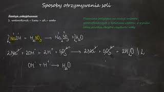 Reakcja zobojętniania:   wodorotlenek (zasada) + kwas → sól + woda. Zapis cząsteczkowy + jonowy