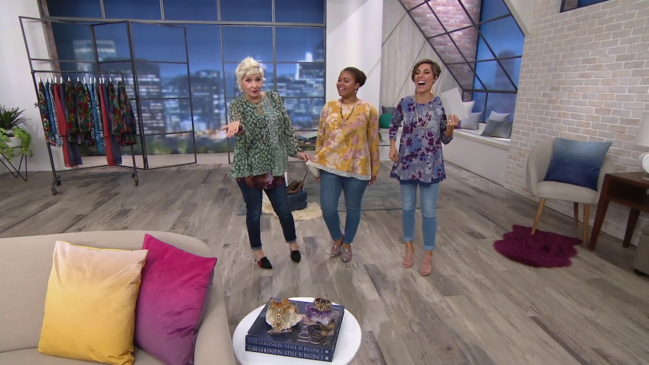 LOGO Lounge by Lori Goldstein Printed French Terry Top w/ Lace Trim on QVC