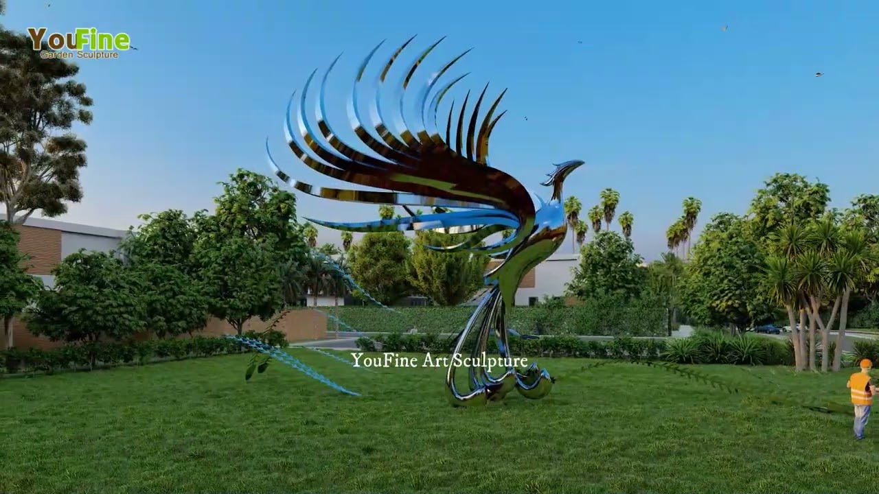 Experience the Beauty of a Stainless Steel Phoenix Sculpture with 3D Rendering Technology