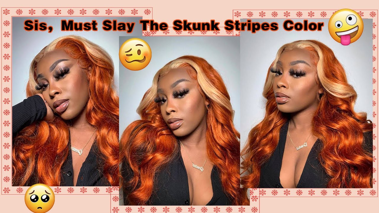 Must Have 613 Skunk Stripes Hair✨✨Ginger Color body wave 13x4 Lace Wig Install ❤️❤️ Ft