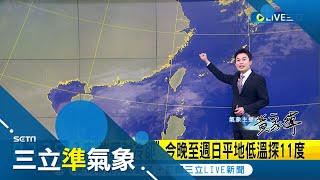 補班日'越晚越冷'! 強冷空氣來襲 入夜急降溫 連日雨將放晴! 週末各地晴朗舒適 下週二.三微弱東北季風! 北東轉雨 西半部零星雨│氣象主播黃家緯│【三立準氣象】20230107│三立新聞台