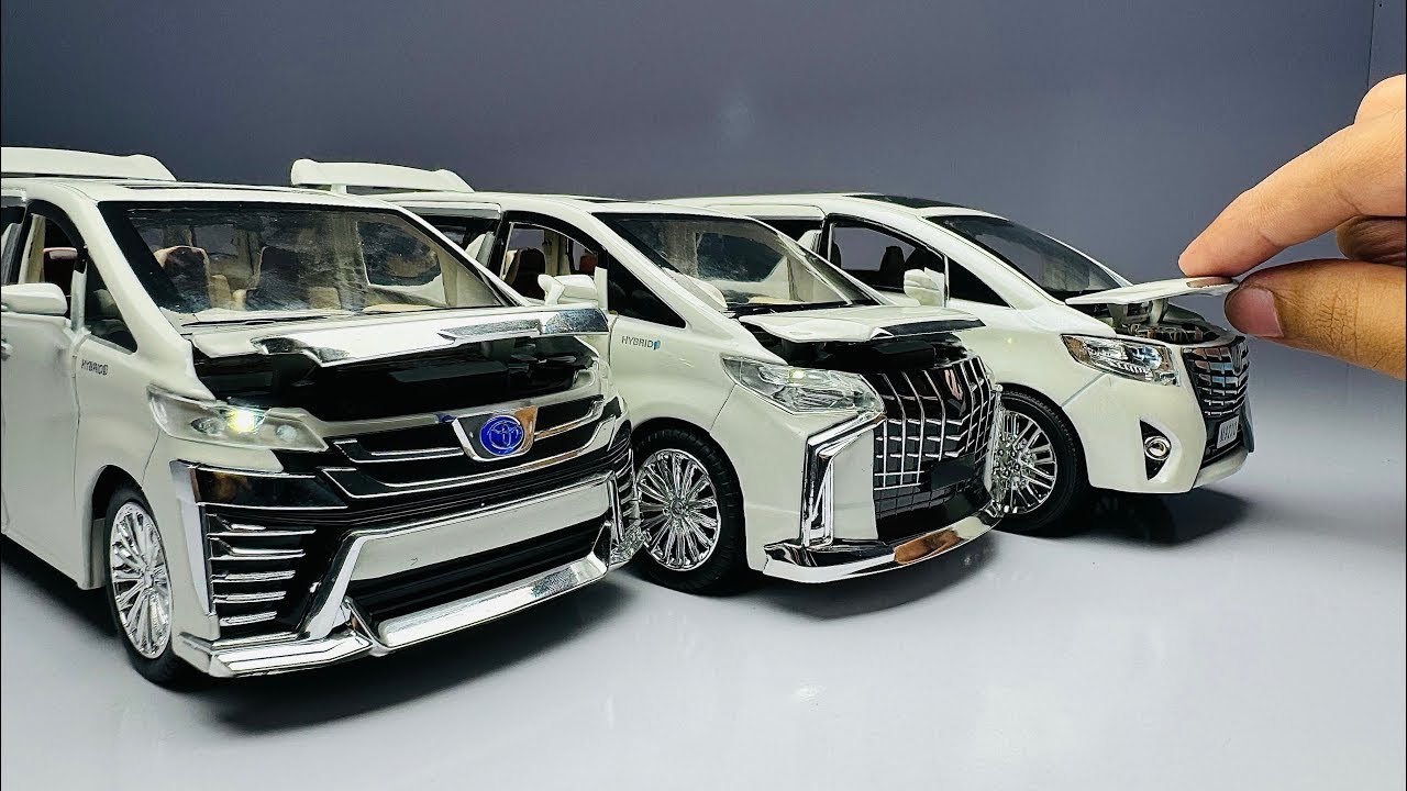 Detailed Comparison 1/24 Scale Diecast Model Cars Toyota Alphard, Velfire Hybrid, Toyota Alphard V6