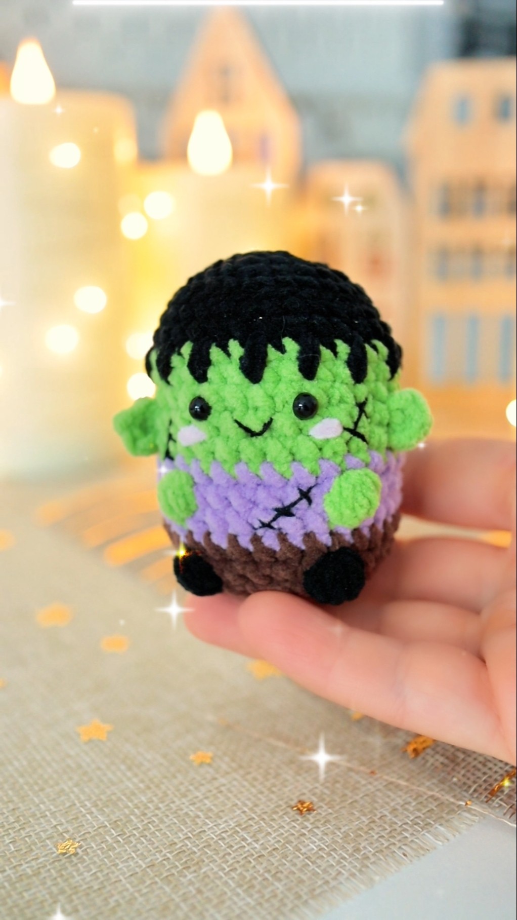 Crochet Frankenstein Keychain🧶🎃 Easy Free Tutorial #shorts