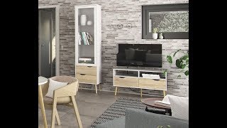 Oslo Retro Style TV Unit Cabinet Stand 2 Drawers in White and Oak