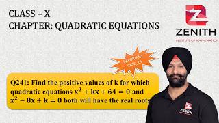Find the positive values of k for which quadratic equations 𝐱^𝟐+𝐤𝐱+𝟔𝟒=𝟎 and 𝐱^𝟐−𝟖𝐱+𝐤=𝟎 both.....Q241