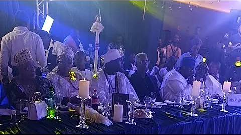 The Great Ooni of ife with Gov Dapo Abiodun at Reuben Abati's 60th birthday dinner