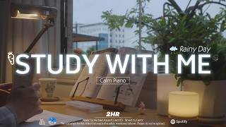 🥕2-HOUR STUDY WITH ME on a Rainy Day | 🎹 Calm Piano, Rain Sounds🌧️| Pomodoro 50-10