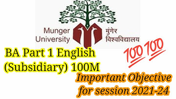Important Objective for BA part 1 English subsidiary paper 100M #munger_university #tmbu_university