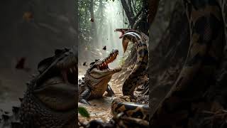 Pertarungan Buaya Vs Ular Piton #ular #buaya #viral