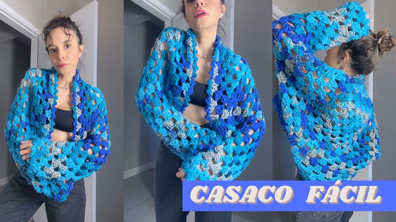 CASACO SQUARE CROCHÊ FÁCIL -  FALA + CROCHETA