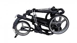 QWIK-FOLD 3 WHEEL GOLF TROLLEY PUSH PULL GOLF CART - FOOT BRAKE - ONE SECOND TO OPEN & CLOSE! (Bla