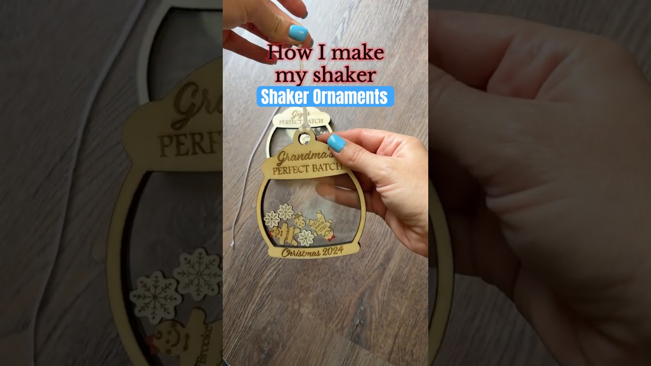 DIY shaker ornaments made of laser cut wood and acetate or Mylar sheets