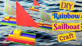 Rainbow sailboat craft  Popsicle stick Boat 