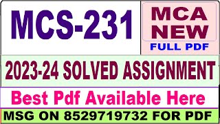 mcs 231 solved assignment 2023-24 || mcs 231 solved assignment 2024 in English || ignou mcs231 2024