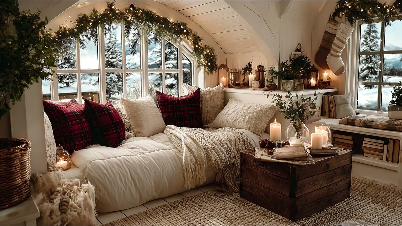 Calm Winter Cozy Cabin by the Fireplace ❄️ Relaxing Ambience & Crackling Fireplace for Focus & Study