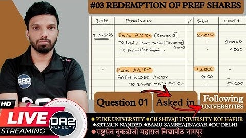 #3 Redemption of Preference Shares question 1 - BY DA2 ACADEMY #bcom #bba #cainter #cma #degree #da2