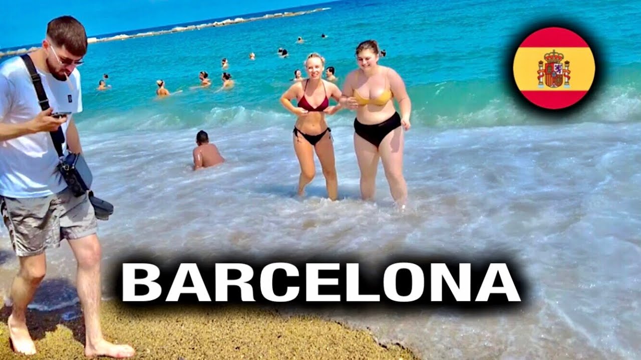 Barcelona & Badalona, Spain Beach Walk tour - 4K Ultra HD