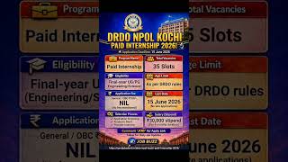 DRDO NPOL Kochi Paid Internship 2026 #drdointernship #drdo #engineeringjobs
