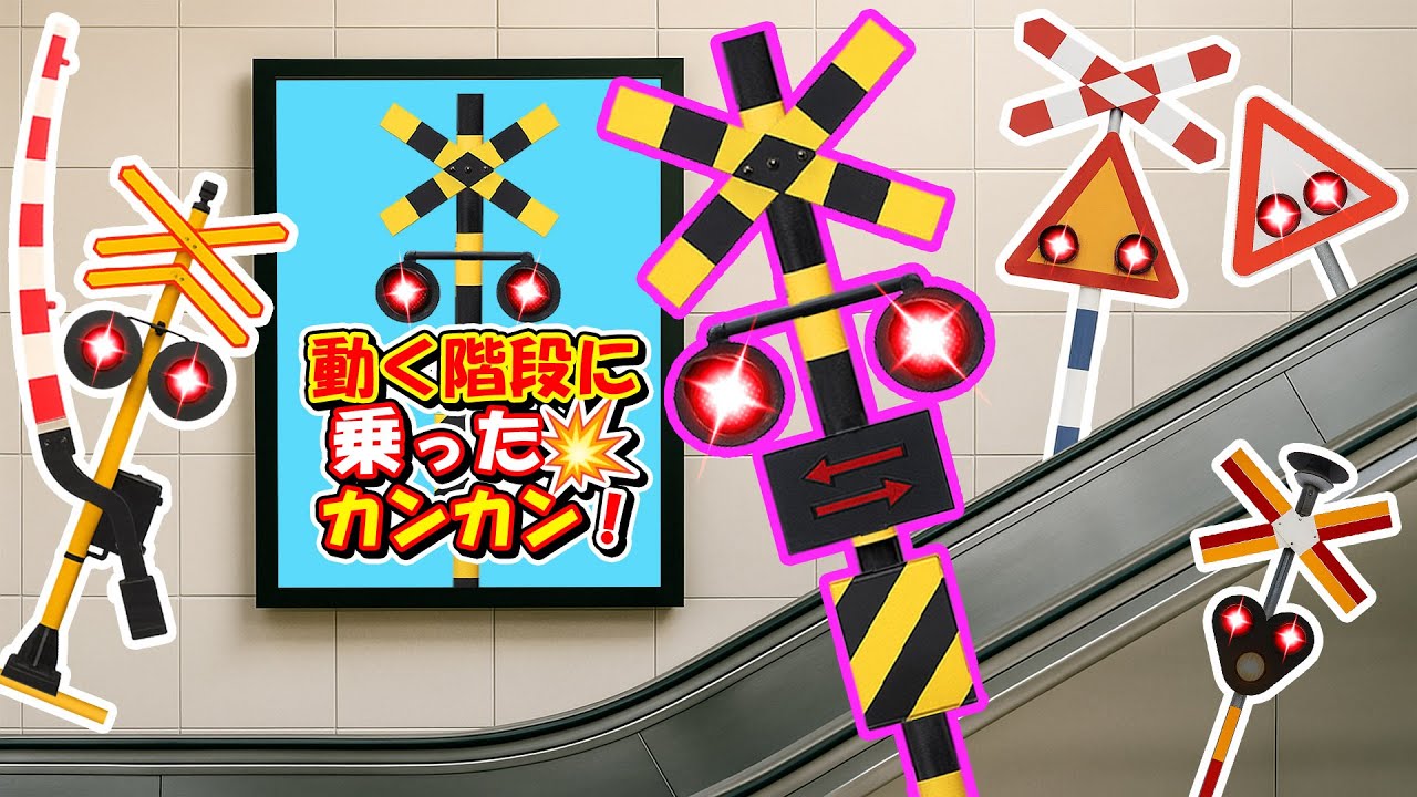 【踏切アニメ】エスカレーターで大事件😂😂😂 踏切と標識の不思議な世界