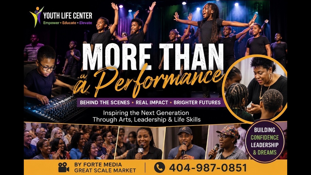 Youth Life Center students performing during Camp Expressions while building confidence through theater, music, and the performing arts in Atlanta.