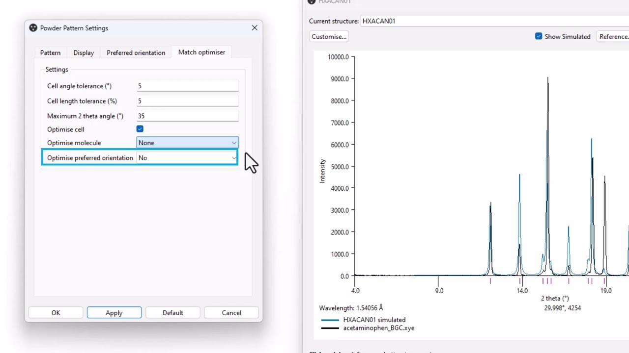 How to: Match and Optimise PXRD Patterns in Mercury