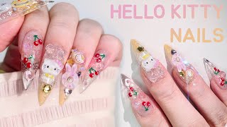 Hello Kitty เชอร์รี่เล็บ🍒💛 ต่อเล็บเจล / การสอนเพ้นท์เล็บ