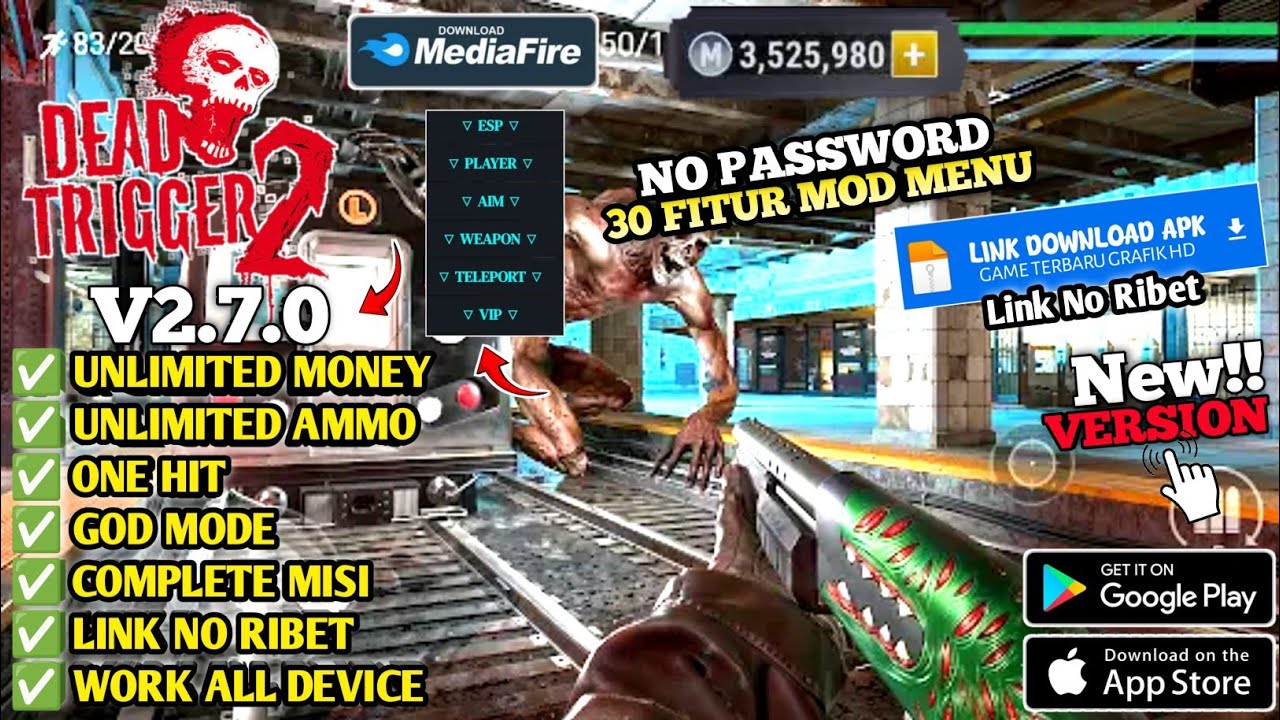 Update!! Dead Trigger 2 Mod Apk Menu v2.7.0 - Unlimited Money & No Password