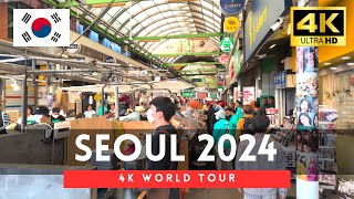 Seoul 2024 - Korea walk, Traditional Local Market Walking Tour 광장시장 【4K HDR】