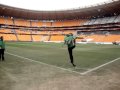 Fake corner kick on the pitch at Soccer City