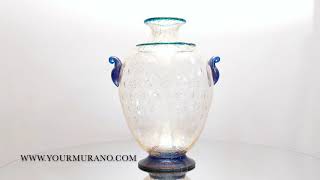 Classic gold glass amphora murano glass vase with blue details | YOURMURANO