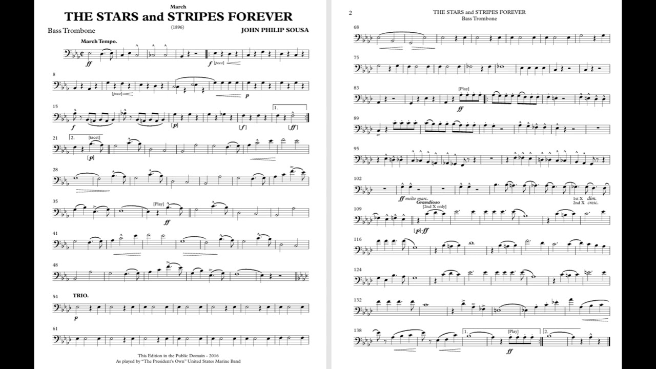 Stars and Stripes Forever Bass Trombone Play Along Sheet Music