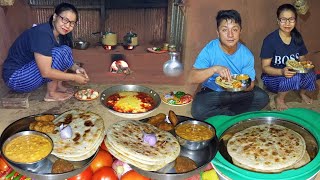 Aloo Paratha Recipe & Chana Dal Curry with Mint Achar Village Style Cooking in Darjeeling