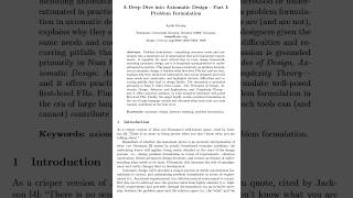 A Deep Dive into Axiomatic Design - Part I: Problem Formulation
