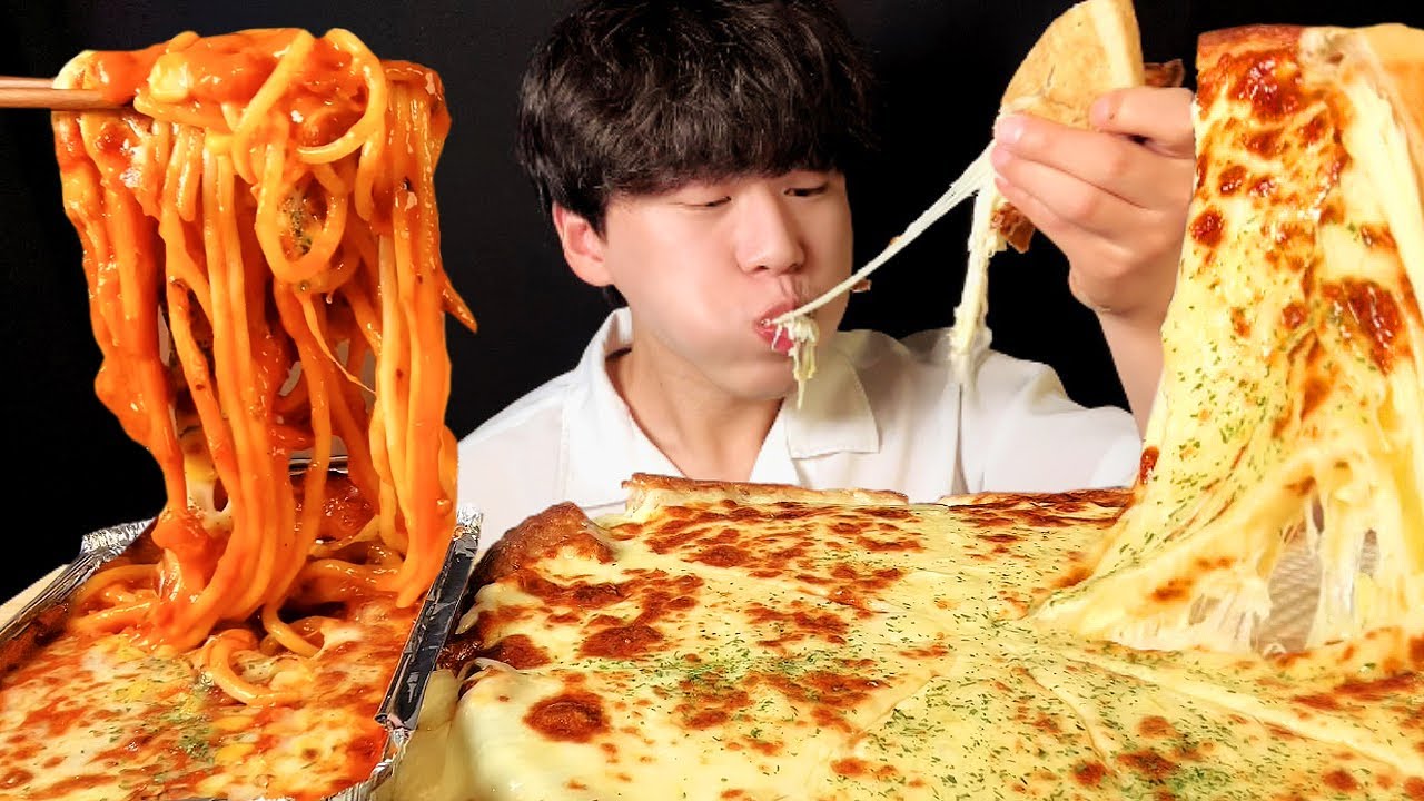 SUB)피자마루 핵폭탄치즈피자 먹방 asmr 치즈 1kg 들어간 핵폭탄!!! 스파게티랑 호로록~ Cheese pizza MUKBANG チーズピザ Pizza phô mai