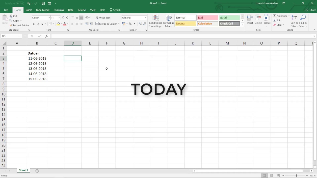Dags dato med TODAY og NOW i Excel