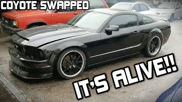 FIRST START UP OF THE COYOTE SWAP Mustang GT!!! (Open Headers!) *LOUD*