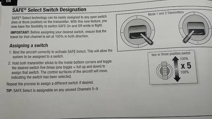 e-flite spektrum RC AIRPLANE safe select switch designation BNF assigning A switch