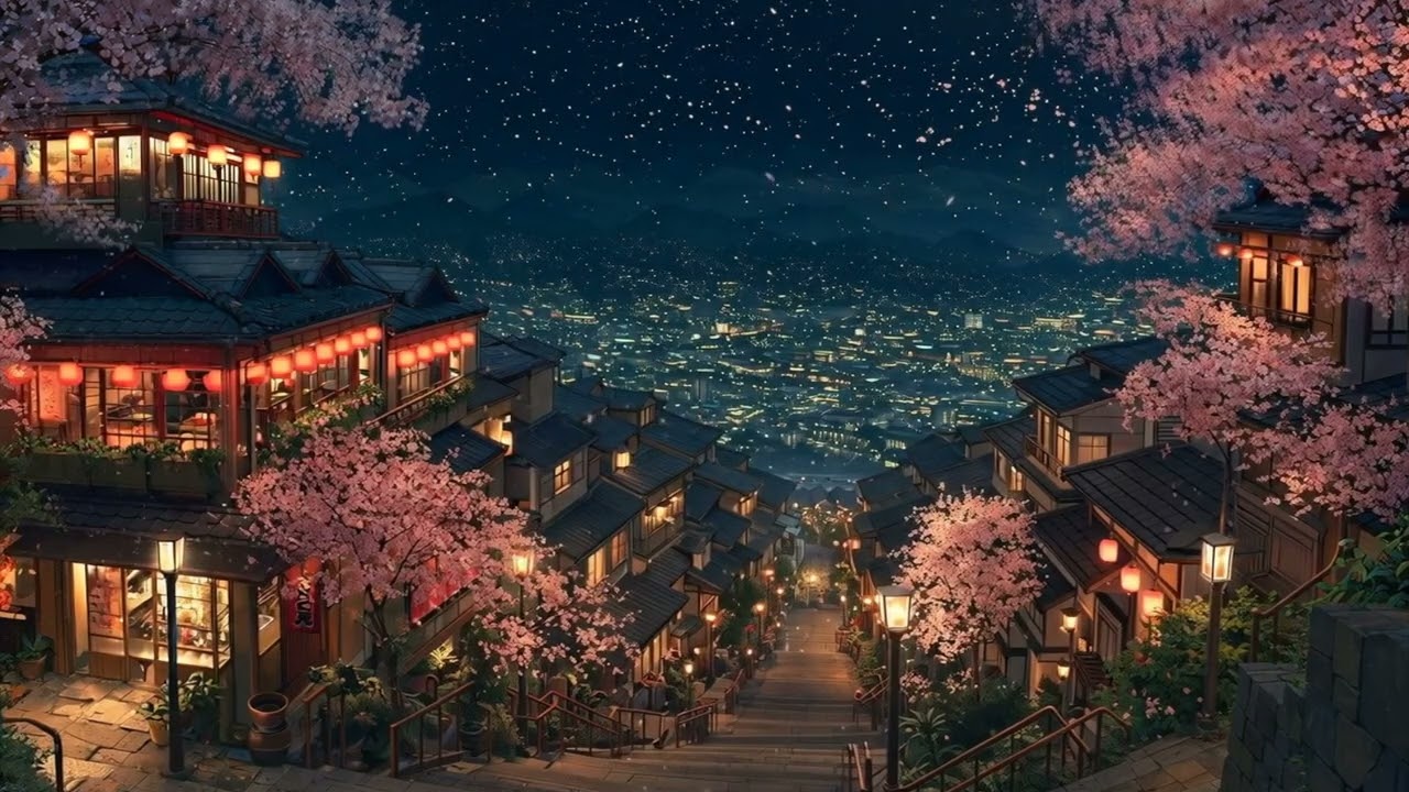 Kyoto Cherry Blossom Night Lofi 🌸 Japanese Instrumental Beats for Relaxation & Focus